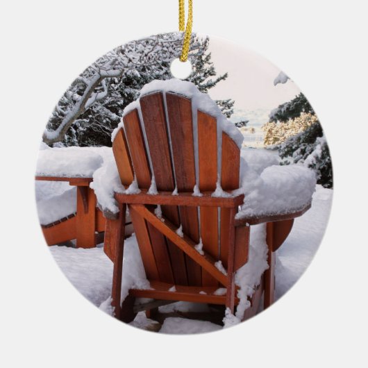 Stühle Snowy Adirondack im Winter-Foto Keramik Ornament (Vorne)
