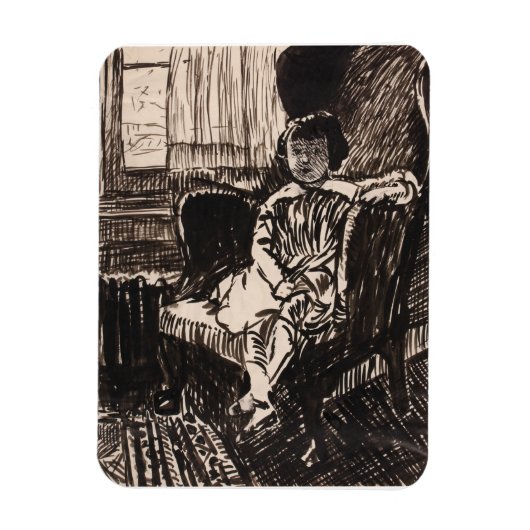 Stuhlsitzende Mädchen (ca. 1917-1918) Canvas Print Magnet (Vertikal)