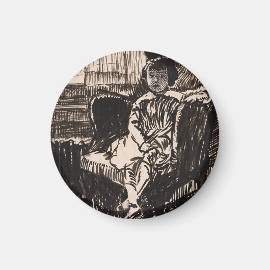 Stuhlsitzende Mädchen (ca. 1917-1918) Canvas Print Magnet (Vorne)
