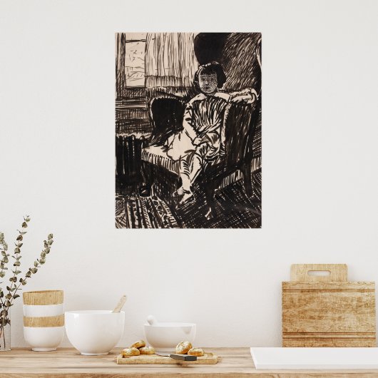 Stuhlsitzende Mädchen (ca. 1917-1918) Canvas Print Poster (Küche)