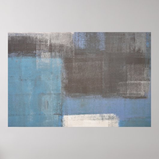 'Stumbled' Graue und blaue Abstrakte Kunst Poster  (Vorne)