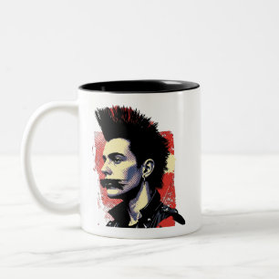 Stummer Punk mit abgeklebtem Mund und Mohawk-Frisu Zweifarbige Tasse