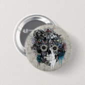 Stummer, Sonnenblumeschädeldamast Button (Vorne & Hinten)