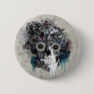 Stummer, Sonnenblumeschädeldamast Button