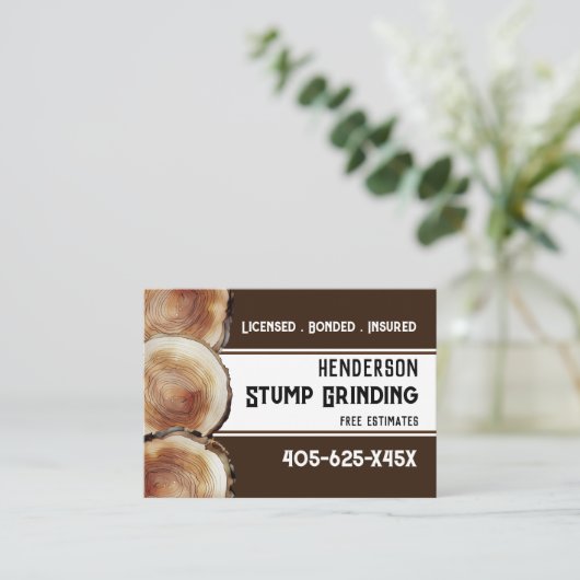 Stump Grinding Wood Visitenkarte (Stehend Vorderseite)