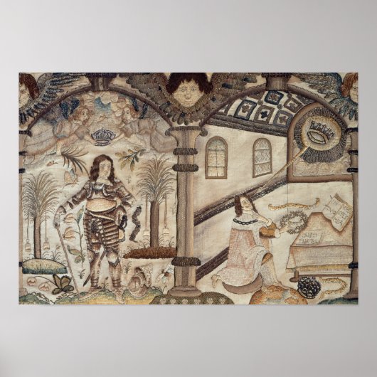 Stumpwork mit Charles I und Charles II. Poster (Vorne)