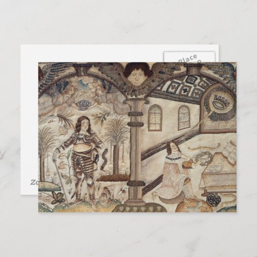 Stumpwork mit Charles I und Charles II. Postkarte (Vorne/Hinten)