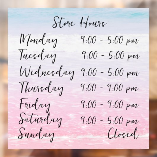 Stunden im Beach-Scene-Store Personalisiert Fensteraufkleber (Blatt 2)