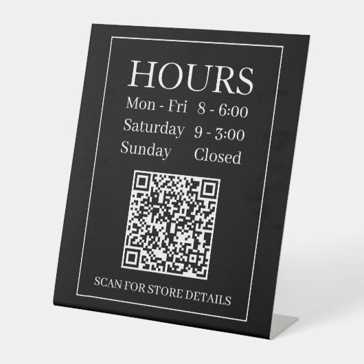 Stunden Open Sign, Generieren von QR Code, weiß & Sockelschild (Vorderseite)