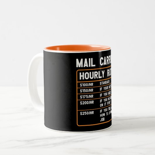 Stundenlohn für lustige Postsendungen Zweifarbige Tasse (Vorderseite Links)