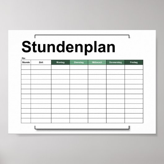 stundenplan, plan, plan, poster, deutsch pflücken poster (Vorne)
