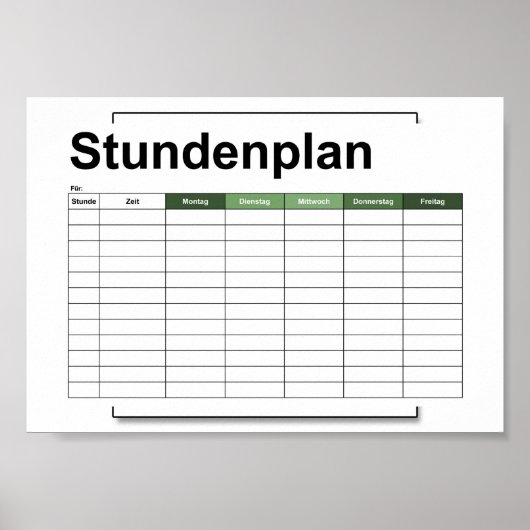 stundenplan, plan, plan, poster, deutsch pflücken poster (Vorne)