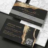Stunning Black And Gold Glitter Script QR-Code Terminkarte