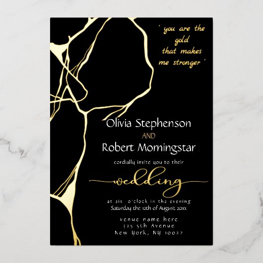 Stunning Black and Gold Kintsugi Folieneinladung (Vorderseite)