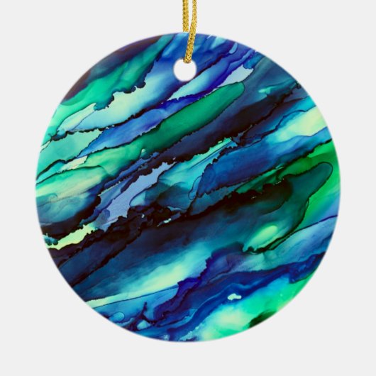 Stunning Blue Alcohol Ink Painting Keramik Ornament (Vorne)