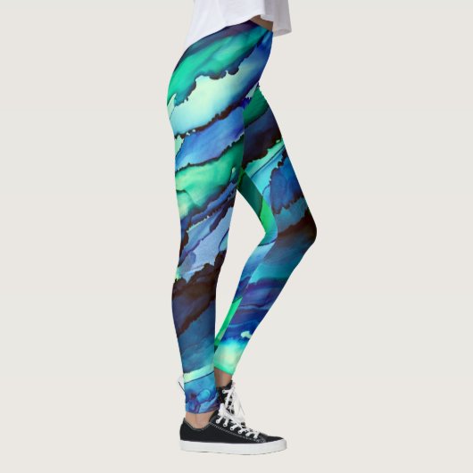 Stunning Blue Alcohol Ink Painting Leggings (Rechts)