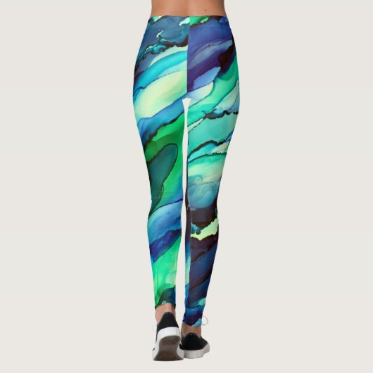 Stunning Blue Alcohol Ink Painting Leggings (Rückseite)