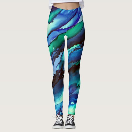 Stunning Blue Alcohol Ink Painting Leggings (Vorderseite)