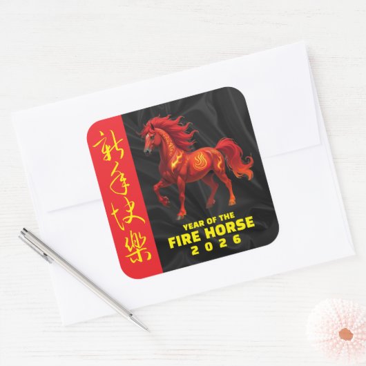 Stunning Chinese Year of the Fire Horse 2026 Quadratischer Aufkleber (Umschlag)