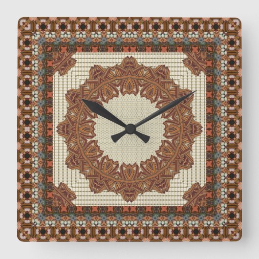 Stunning Ethnic Geometric Framed Mandala Quadratische Wanduhr (Vorderseite)