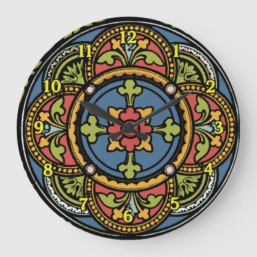 Stunning Folk Art Wall Clock Große Wanduhr (Vorderseite)