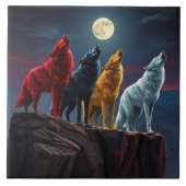 Stunning Four Wolves, One Midnight Desert Howl Fliese (Vorderseite)