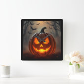 Stunning Glowing Pumpkin Art – Ultimate  Quadratische Wanduhr (Zuhause)