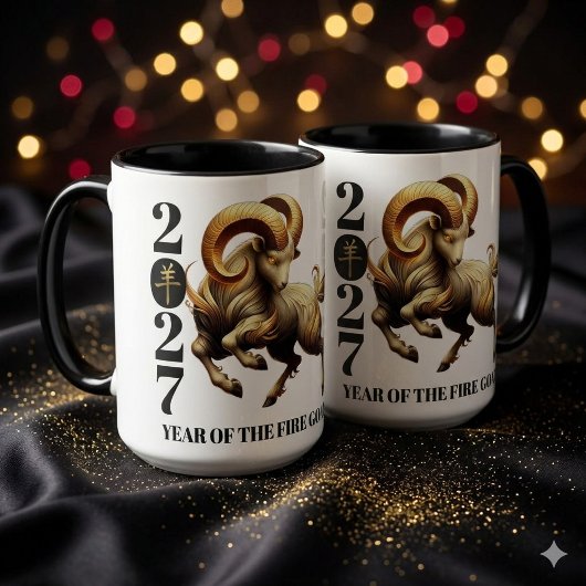 Stunning Gold Chinese Year of Fire Goat 2027 Tasse