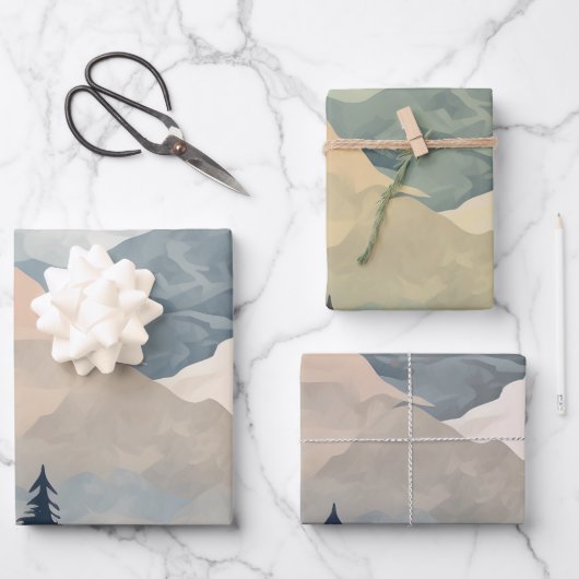 Stunning Mountain Tree Sunset Pattern, Poster Art Geschenkpapier Set (Vorderseite)