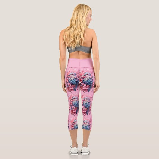 Stunning Pastel Hummingbird Floral Capri Leggings (Rückseite)