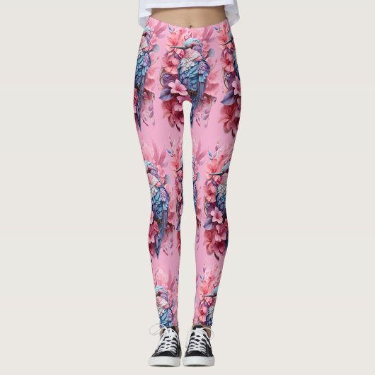 Stunning Pastel Hummingbird Floral Leggings (Vorderseite)