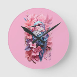 Stunning Pastel Hummingbird Floral Runde Wanduhr