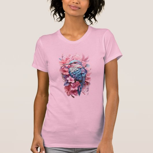 Stunning Pastel Hummingbird Floral T-Shirt (Vorderseite)