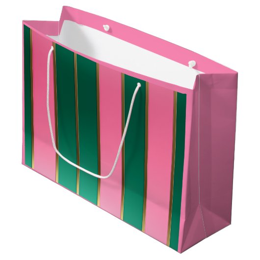 Stunning Pink & Green Modern Stripes Große Geschenktüte (Vorderseite Schrägansicht)