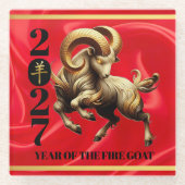 Stunning Red Gold Chinese Year of Fire Goat 2027 Glasuntersetzer (Vorderseite)