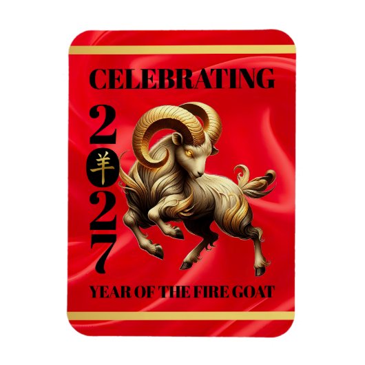 Stunning Red Gold Chinese Year of Fire Goat 2027 Magnet (Vertikal)