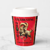 Stunning Red Gold Chinese Year of Fire Goat 2027 Pappbecher (Vorderseite)