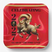 Stunning Red Gold Chinese Year of Fire Goat 2027 Pappteller (Vorderseite)