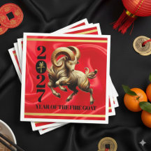 Stunning Red Gold Chinese Year of Fire Goat 2027