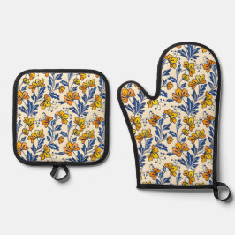 Stunning Seamless Pattern of Flowers and Leaves Ofenhandschuh & Topflappen-Set