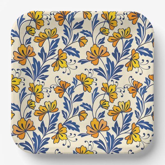 Stunning Seamless Pattern of Flowers and Leaves Pappteller (Vorderseite)