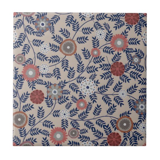 Stunning Teal and Magenta Foliage Pattern  Fliese (Vorderseite)