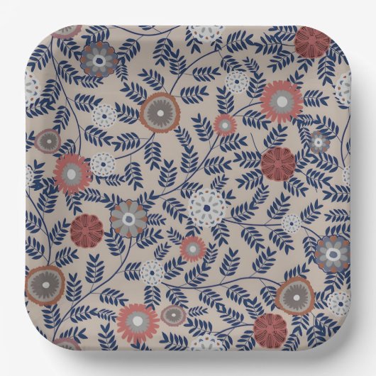 Stunning Teal and Magenta Foliage Pattern  Pappteller (Vorderseite)