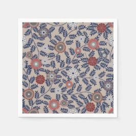 Stunning Teal and Magenta Foliage Pattern  Serviette