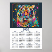 Stunning Watercolor Tiger 2026 Calendar Poster (Vorne)