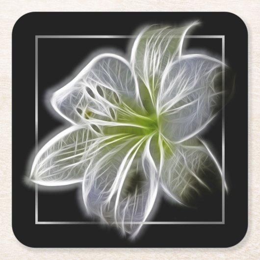 Stunning White Lily Fractal Art Black Rechteckiger Pappuntersetzer (Vorderseite)
