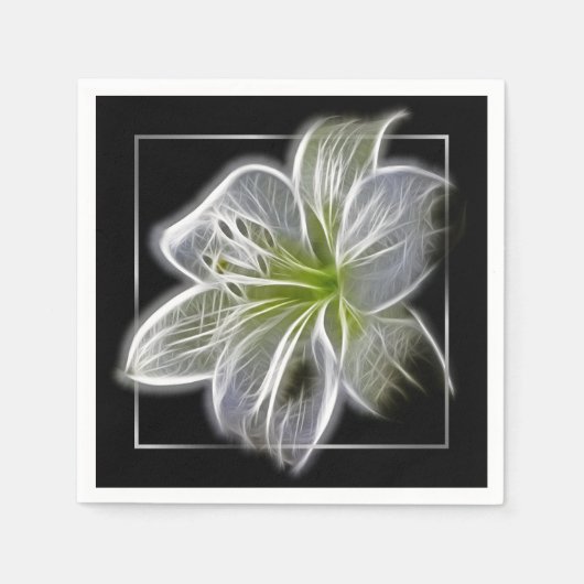 Stunning White Lily Fractal Art Black Serviette (Vorderseite)