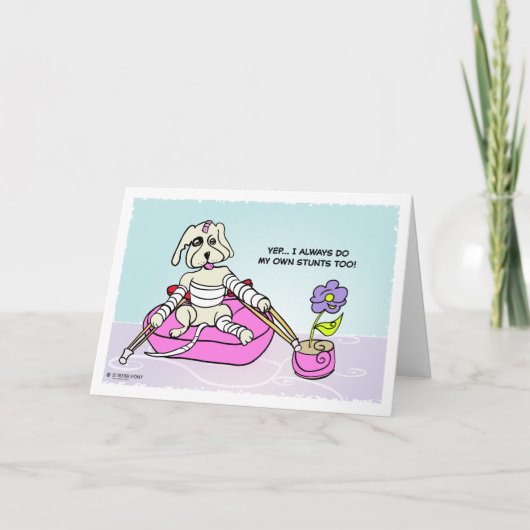 Stunt Dog Cartoon Personalized Get Well Card Karte (Vorderseite)