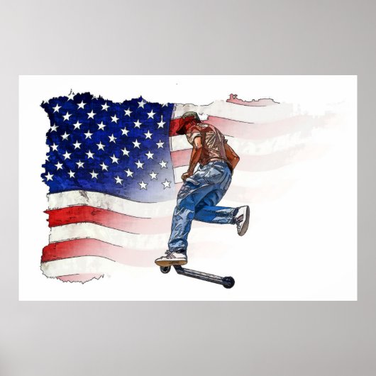 Stunt Scooter Rider und US-Flagge Poster (Vorne)