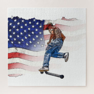 Stunt Scooter Rider und US-Flagge Puzzle
